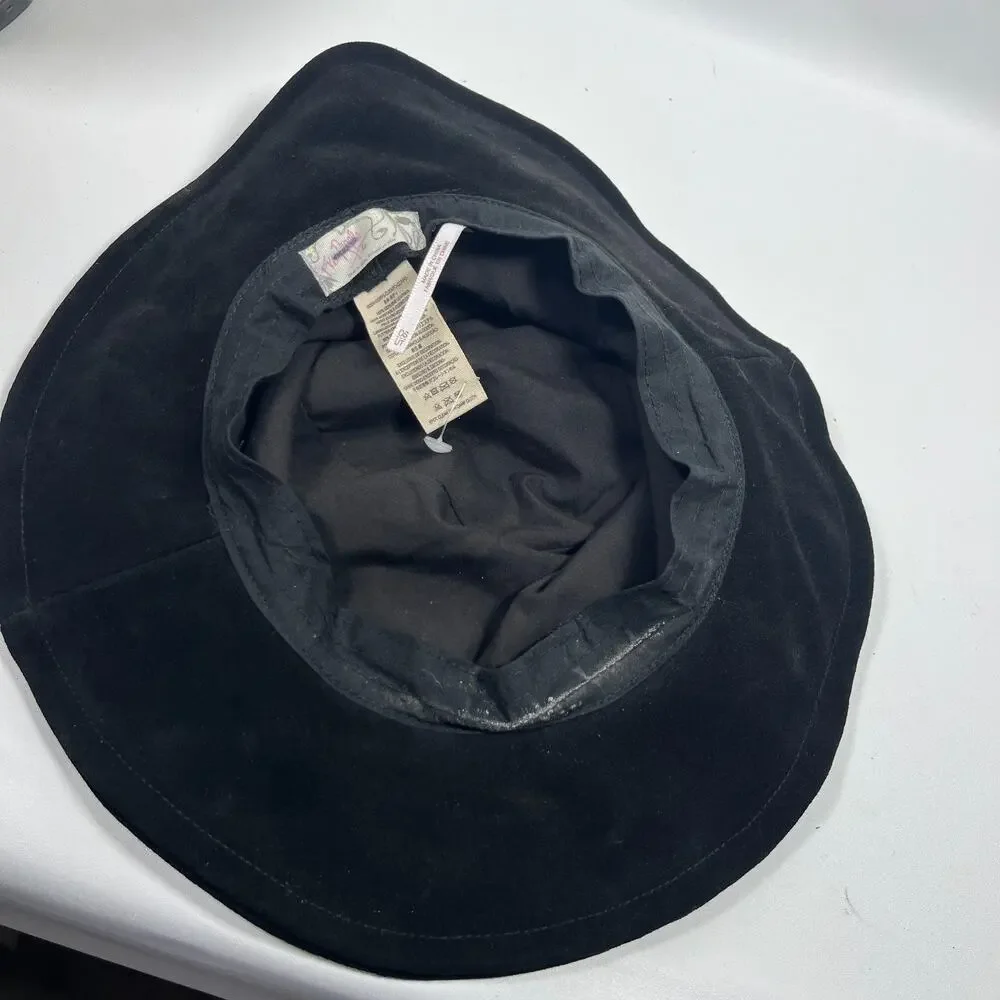 FREE PEOPLE Hat OS Tennessee Suede Leather Floppy Bucket Cap Braided Band Black